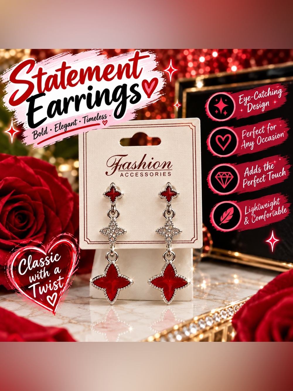 ✨ NEW ✨ Red Drop Statement Earrings ✨